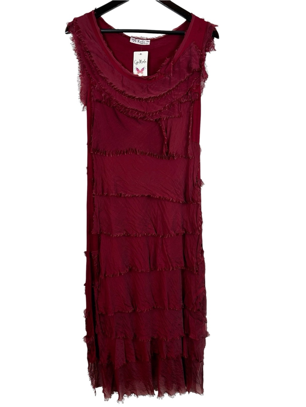 Gigi Moda Maroon Sleeveless Layered Fringe Dress One Size